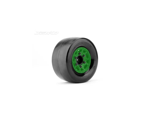 Jetko 1/10 DR Booster RR Narrow Rear Tires, Super Soft, Belted, Mounted on Green Claw Rims, 0 Offset (JKO2902CGSSGBB1)