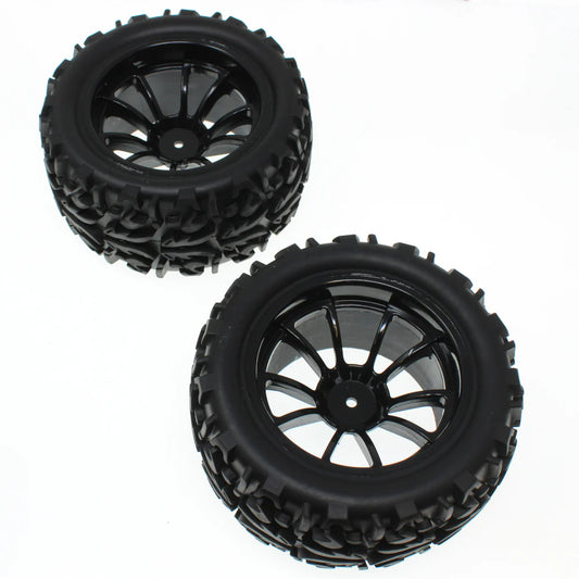 Pre-Mounted 1/10th Truck Tires & 10 Spoke Wheels (Black) (1pr): RER14590
