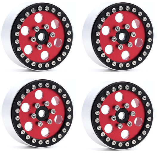 Power Hobby: B5 Aluminum 1.9 Beadlock Wheels Super Positive Offset, Red (4) 1/10