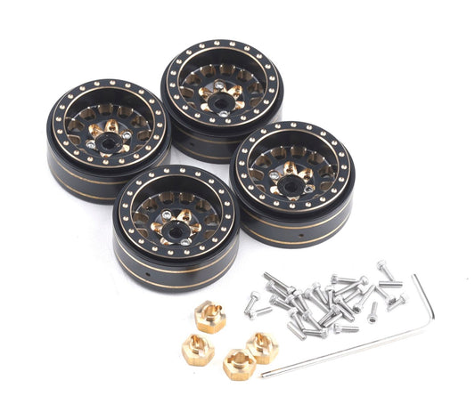 Axial SCX24 1.0" Black / Gold Brass Beadlock Crawler Wheels 1/24