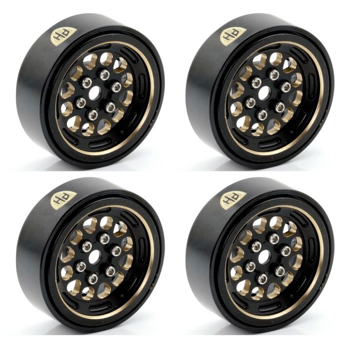 1.0" Black Brass Beadlock Crawler Wheels, for, 1/24 Axial SCX24