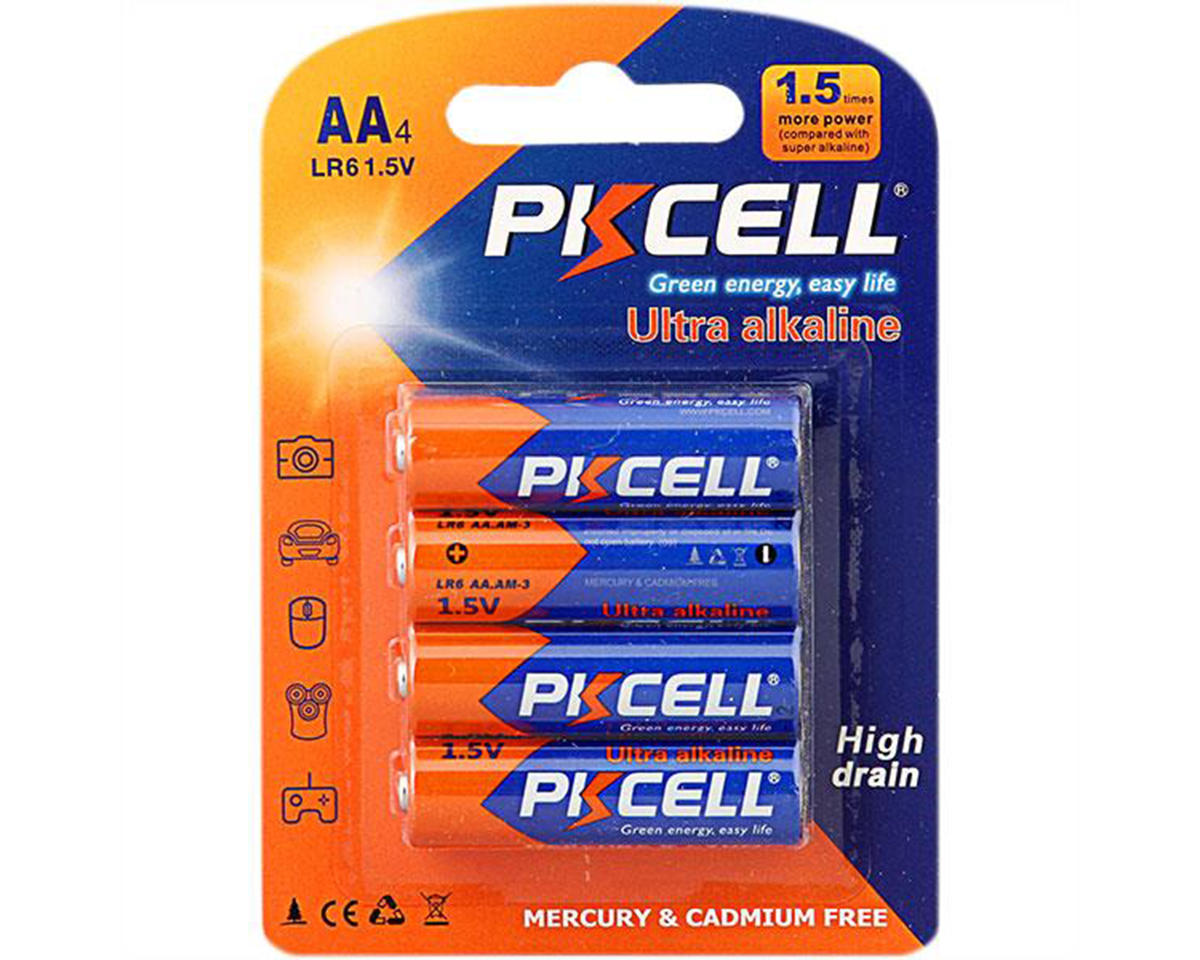 PKCell Ultra Alkaline AA Batteries (4) (Mercury & Cadmium Free) PKCell