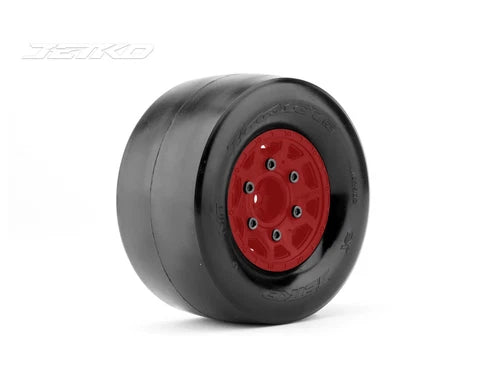 Jetko 1/10 DR Booster RR Wide Rear Tires, Ultra Soft, Belted,Mounted on Red Claw