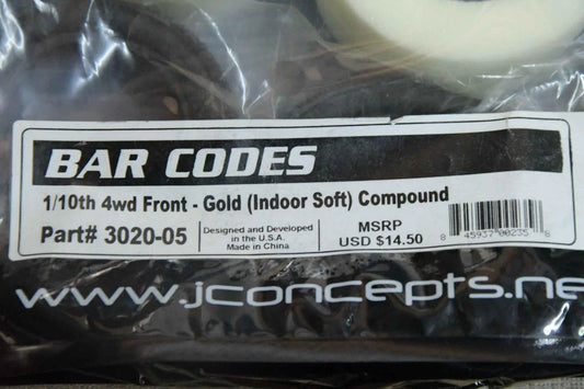 JCONCEPTS 3020-05 BAR CODES 1/10TH 4WD FRONT - GOLD (INDOOR-SOFT) COMPOUND