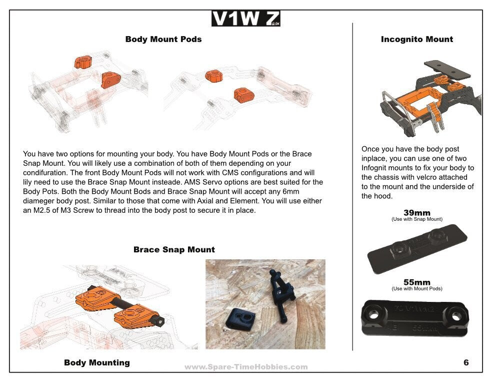 V1W Z-Pro: Body Mounting Set (4 - M3 x 6, 8 - M3 x 8, 4 - M3 x 12, 4 - M2 x 12)