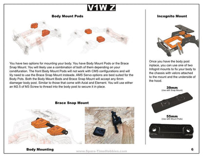 V1W Z-Pro: Body Mounting Set (4 - M3 x 6, 8 - M3 x 8, 4 - M3 x 12, 4 - M2 x 12)