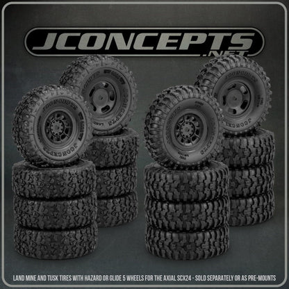 JConcepts: TUSK - PRE-MOUNTED, HAZARD WHEEL - SCX24 (set of 4)