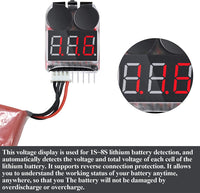 2-in-1 Lipo Battery Voltage Tester Low Voltage Buzzer Alarm Battery Capacity Indicator Monitor for 1-8s Battery