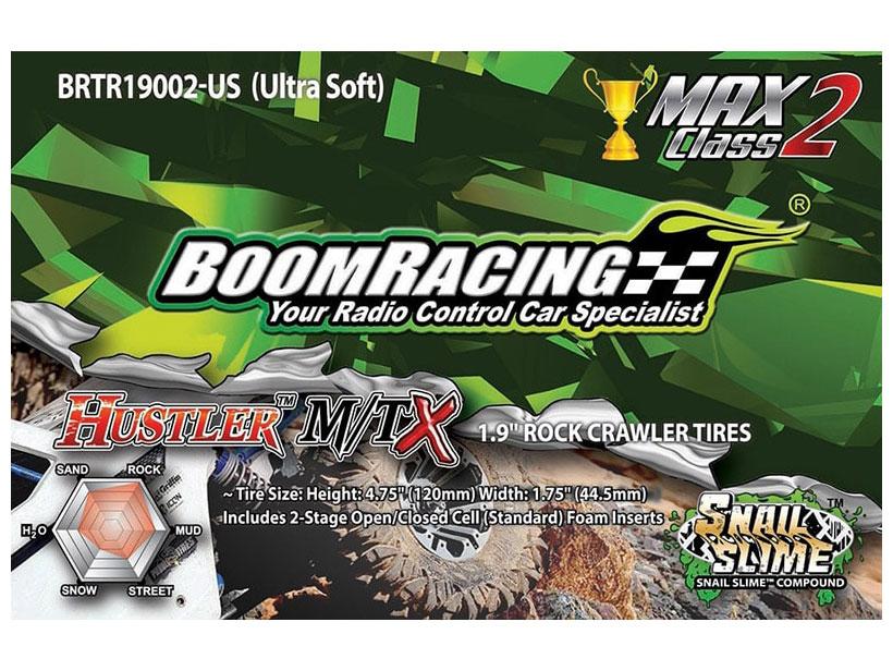 Boom Racing HUSTLER M/T Xtreme 1.9 MC2 Rock Crawling Tires 4.75x1.75 SNAIL SLIME™ Compound W/ 2-Stage Foams (Ultra Soft) 2pcs