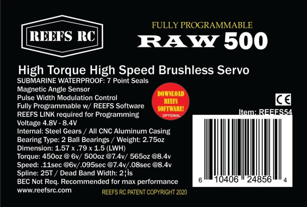 REEFs Raw 500 High Torque High Speed HV Waterproof Brushless Servo .095/500 @7.4V