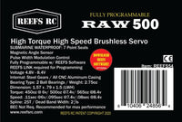 REEFs Raw 500 High Torque High Speed HV Waterproof Brushless Servo .095/500 @7.4V