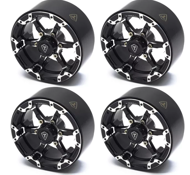 TREAL 1.9 Beadlock Wheels 1.9 inch Wheels (4P) CNC Machined for 1:10 RC Crawlers Axial - Titanium SCX10 III TRX4 Redcat Gen8 - Titanium