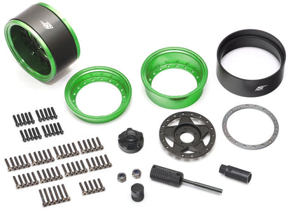 Boom Racing ProBuild™ 1.9" RTS Adjustable Offset Aluminum Beadlock Wheels (2) Green/Matte Black