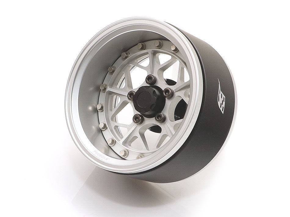 Boom Racing ProBuild™ 1.9" LGB Adjustable Offset Aluminum Beadlock Wheels (2) Flat Silver