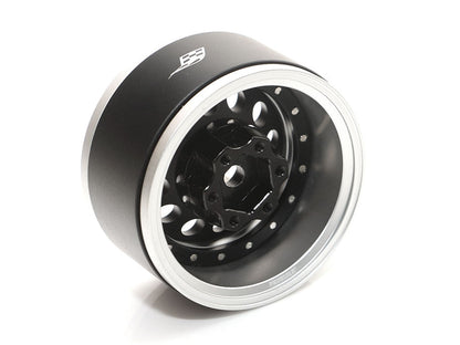 Boom Racing ProBuild™ 1.55" R12 Adjustable Offset Aluminum Beadlock Wheels (2) Flat Silver/Matte Black front