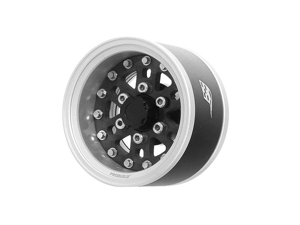 Boom Racing ProBuild™ 1.55" CFH6 Adjustable Offset Aluminum Beadlock Wheels (2) Flat Silver/Carbon Fiber