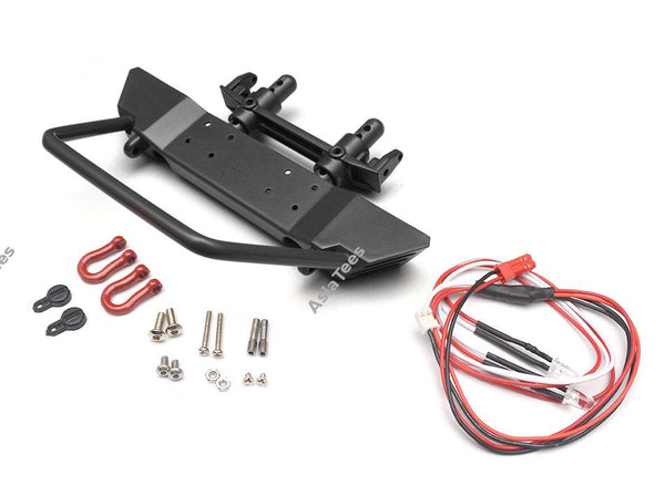 Team Raffee Co. Realistic Steel Front Bumper w/ LED & Towing Hooks 1 Set Black for Axial SCX10