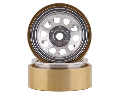 SSD RC SCX24 1.0” Aluminum / Brass D Hole Beadlock Wheels (Silver) (2)