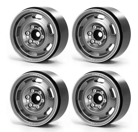 Treal Metal 1.9 Beadlock Wheel Rims 4pcs Vintage Design Wheel Hub for Wagon Wheel 1:10 RC Crawler -Type G - BLACK